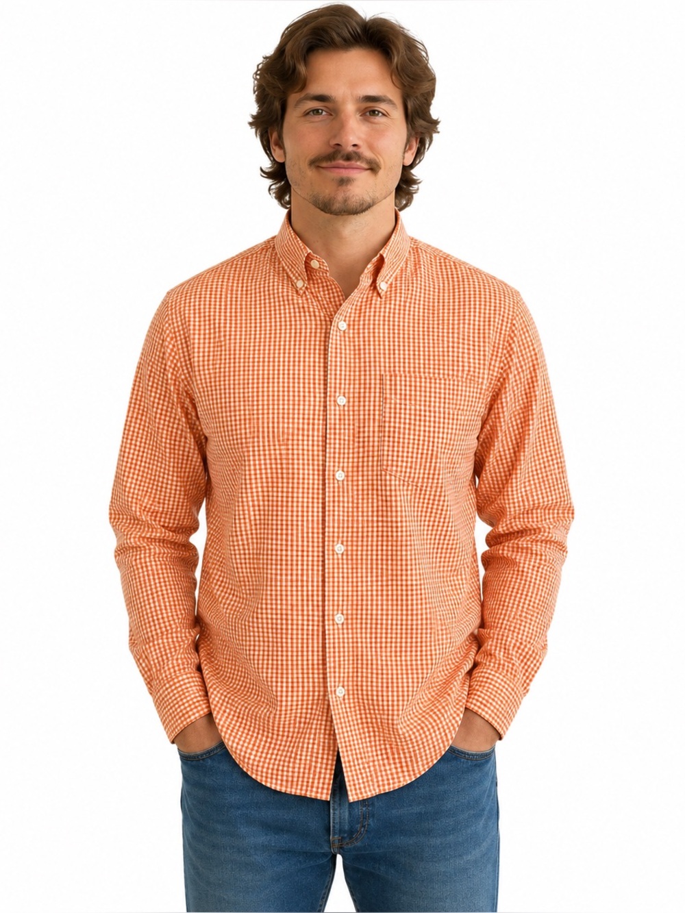 GAP Factory Orange Gingham Button Down Shirt 100% Cotton Men’s M